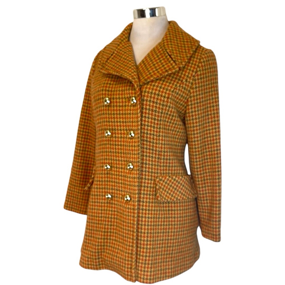 Houndstooth Double-Breasted Wool Coat Jacket Vintage - Picture 9 of 10